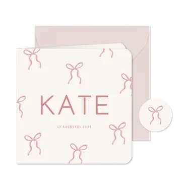 Geboortekaartje meisje patroon met roze strikjes illustratie